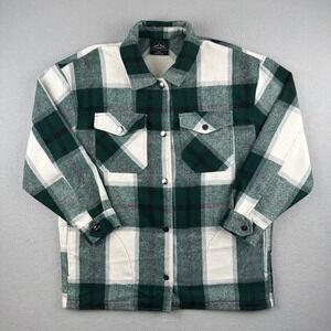 HFX Plaid Shirt Jacket Mens Small Green White Snap Front Shacket 1534711